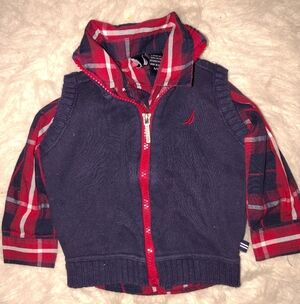Nautica Red and Navy Plaid Shirt with Vest